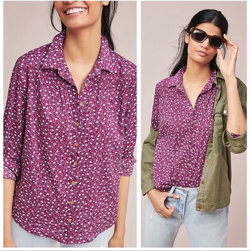Anthropologie Maeve Calico Floral Buttondown Shirt Size 4